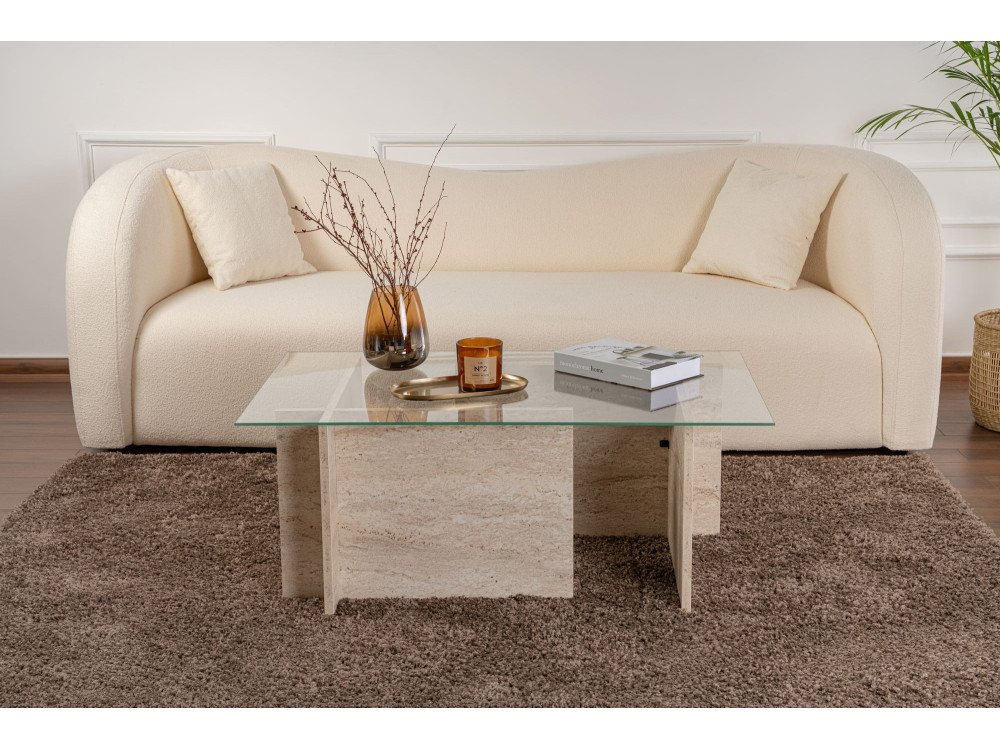 Houten salontafel "Vetrino" - 105 x 65 x 40 cm - Travertin