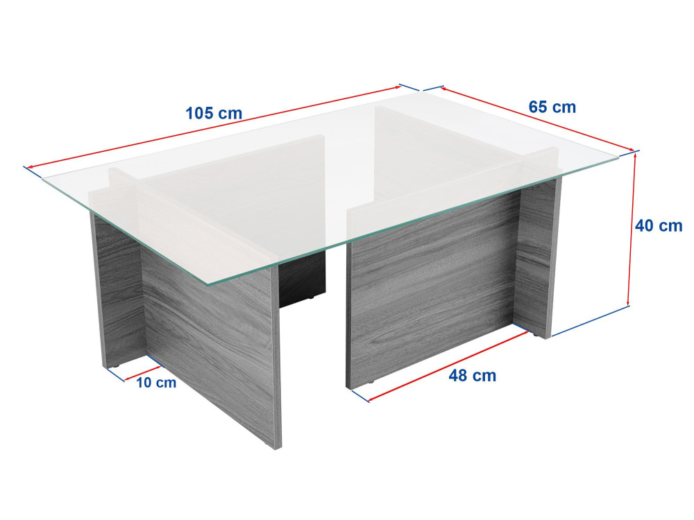 Vetrino" glazen salontafel 105 x 65 x 40 cm - Grijs