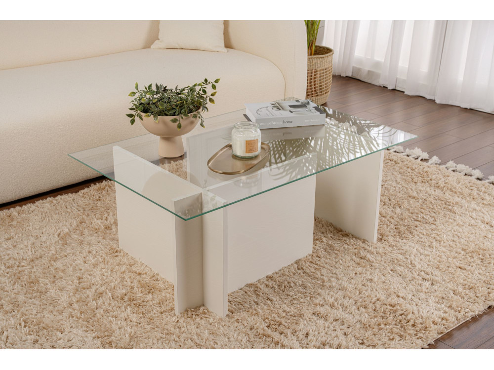 Vetrino" glazen salontafel 105 x 65 x 40 cm - Wit hout