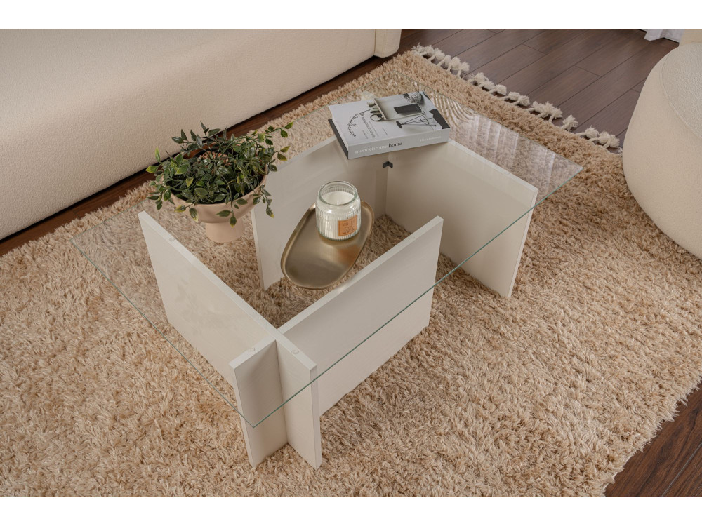 Vetrino" glazen salontafel 105 x 65 x 40 cm - Wit hout