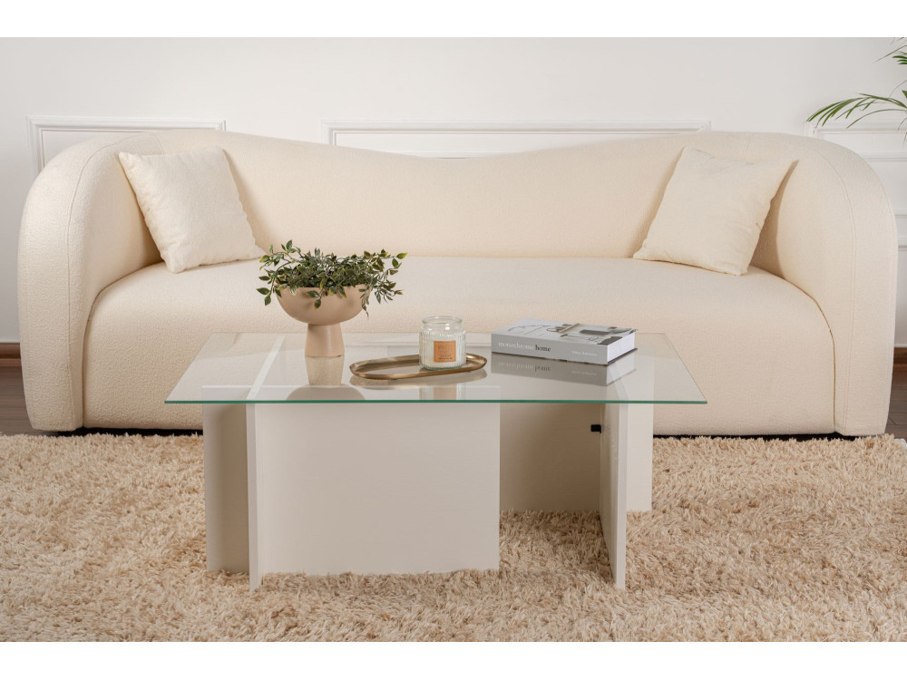 Vetrino" glazen salontafel 105 x 65 x 40 cm - Wit hout
