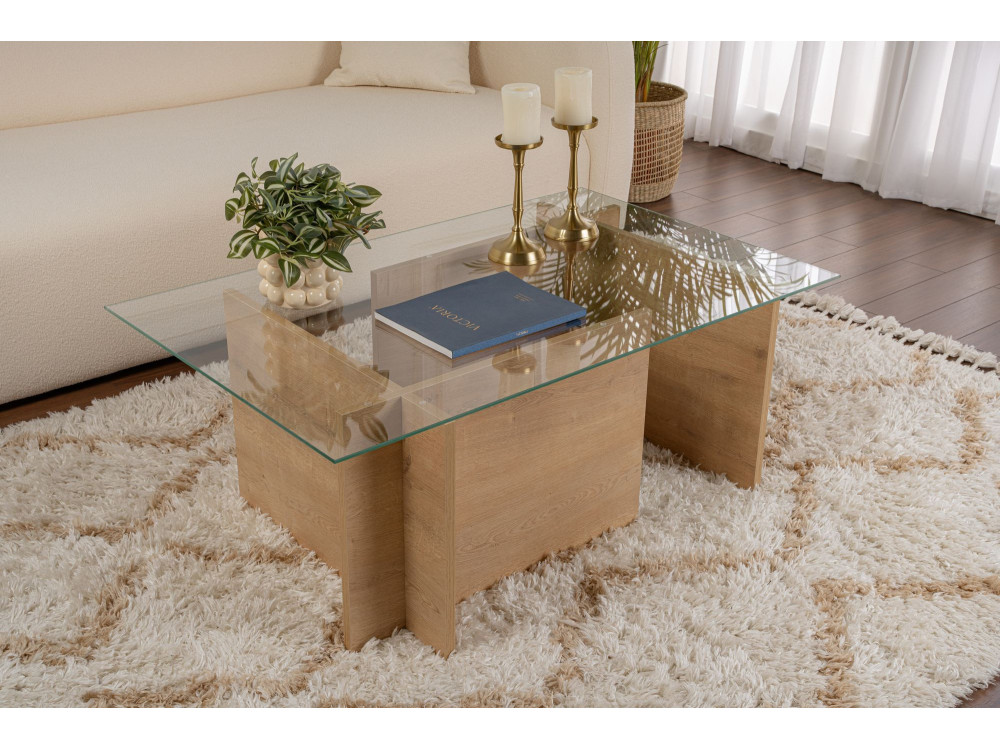 Vetrino" glazen salontafel 105 x 65 x 40 cm - Honing eik