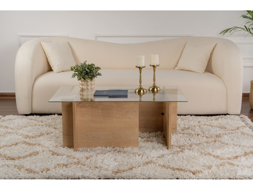 Vetrino" glazen salontafel 105 x 65 x 40 cm - Honing eik