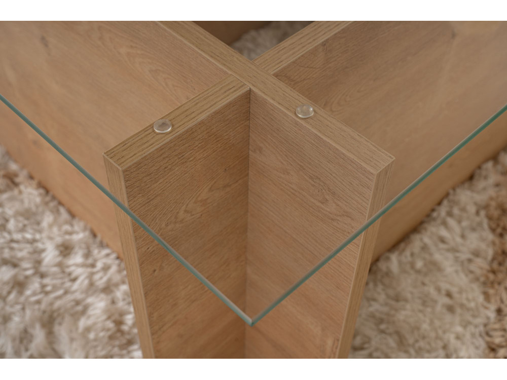 Vetrino" glazen salontafel 105 x 65 x 40 cm - Honing eik