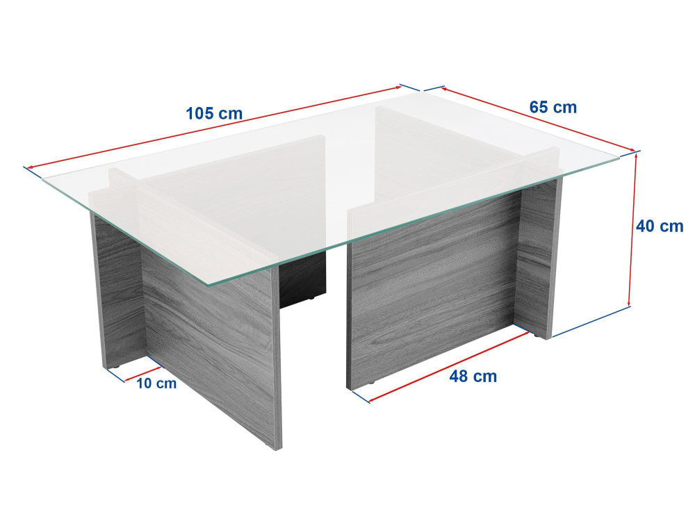 Vetrino" glazen salontafel 105 x 65 x 40 cm - Honing eik