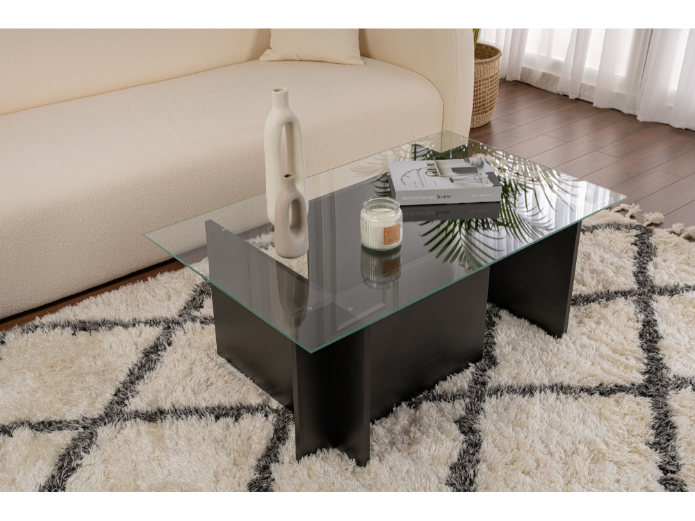 Vetrino" glazen salontafel 105 x 65 x 40 cm - Zwart hout