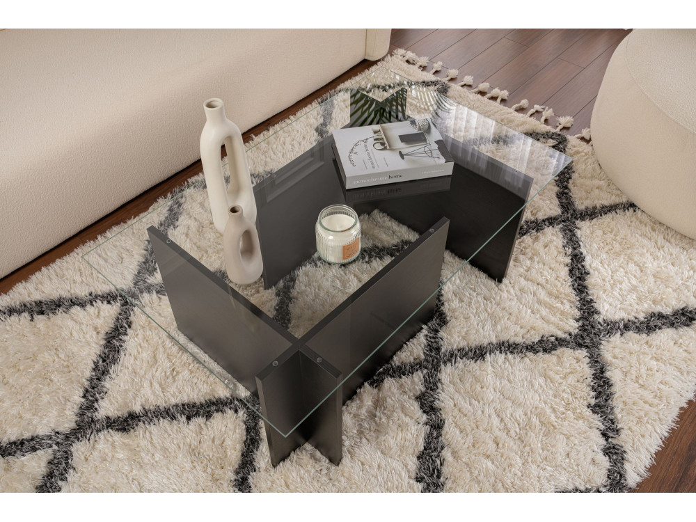 Vetrino" glazen salontafel 105 x 65 x 40 cm - Zwart hout