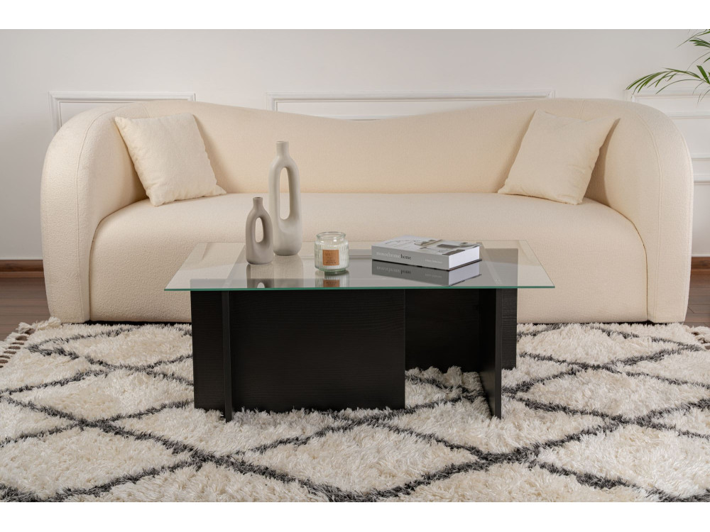 Vetrino" glazen salontafel 105 x 65 x 40 cm - Zwart hout
