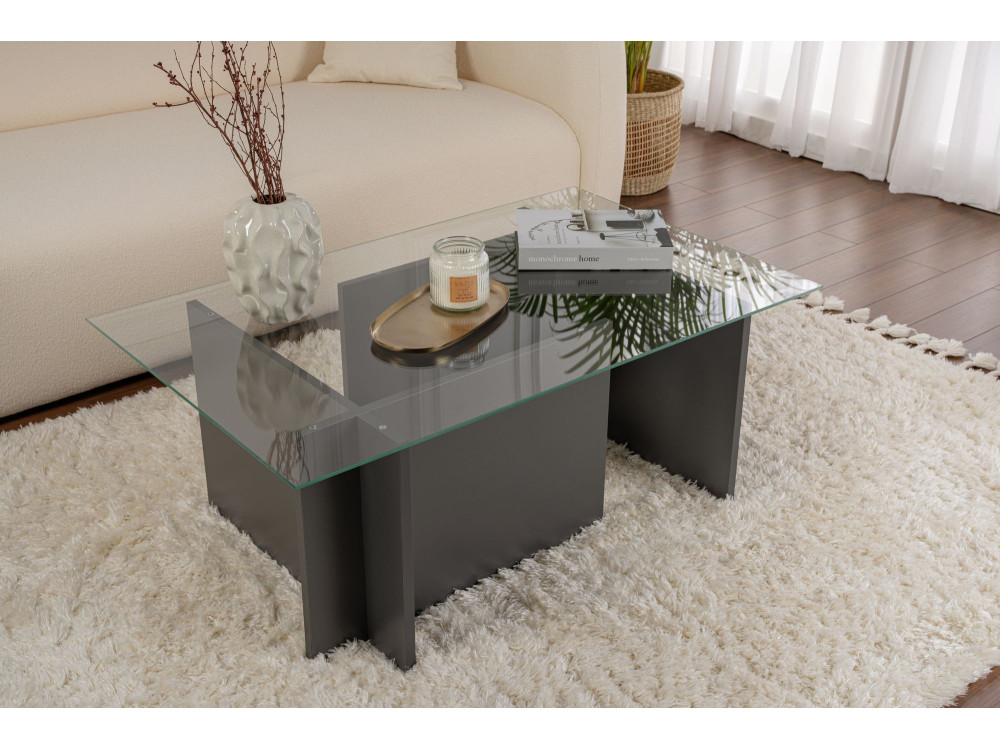Vetrino" glazen salontafel 105 x 65 x 40 cm - Antraciet