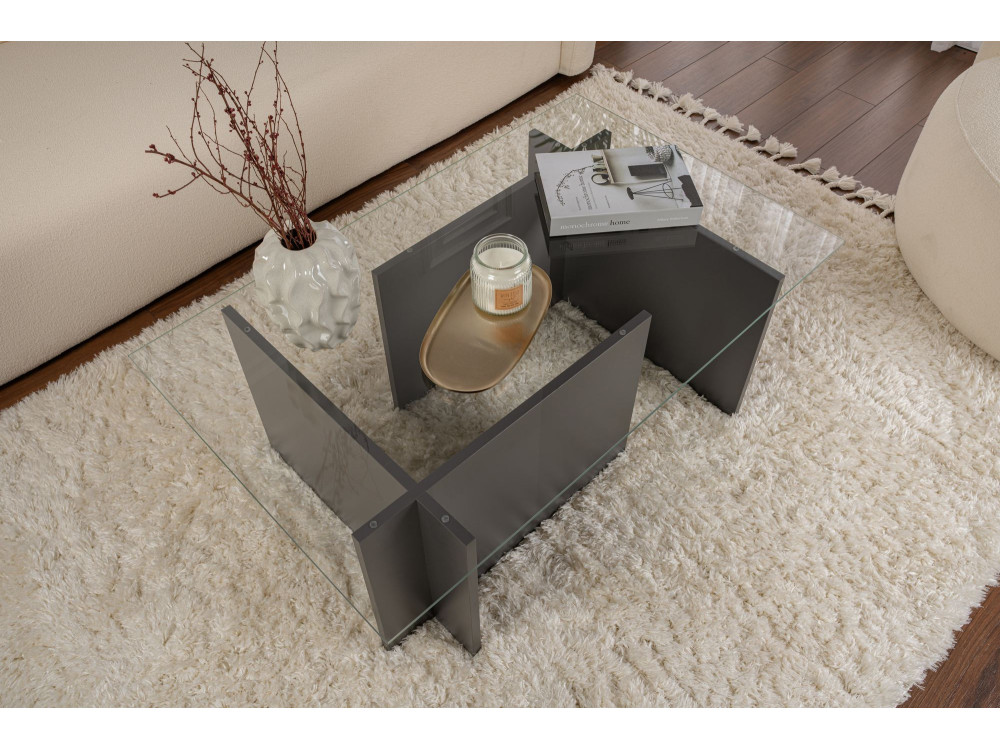 Vetrino" glazen salontafel 105 x 65 x 40 cm - Antraciet