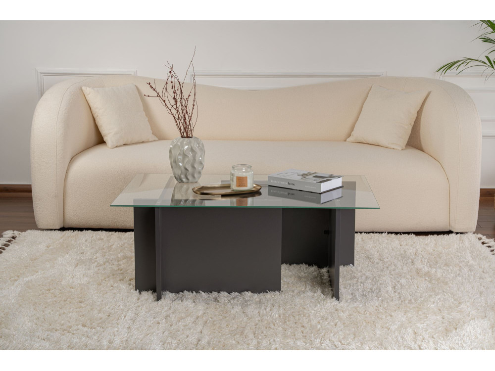 Vetrino" glazen salontafel 105 x 65 x 40 cm - Antraciet