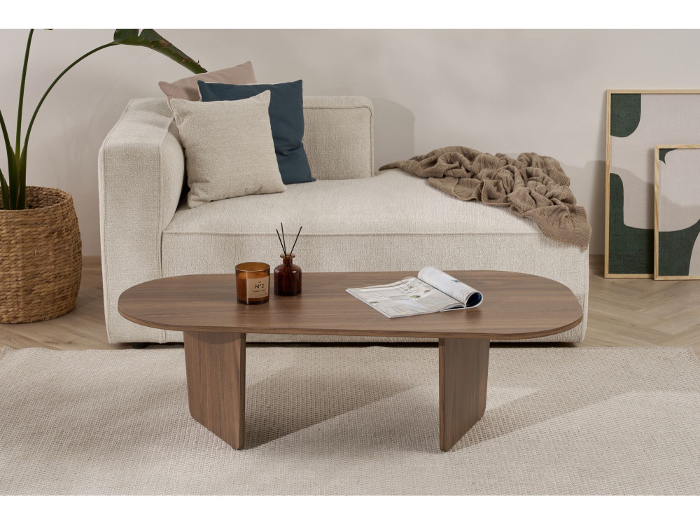 Houten salontafel "Ovalis" - 130 x 65 x 40 cm - Notelaar