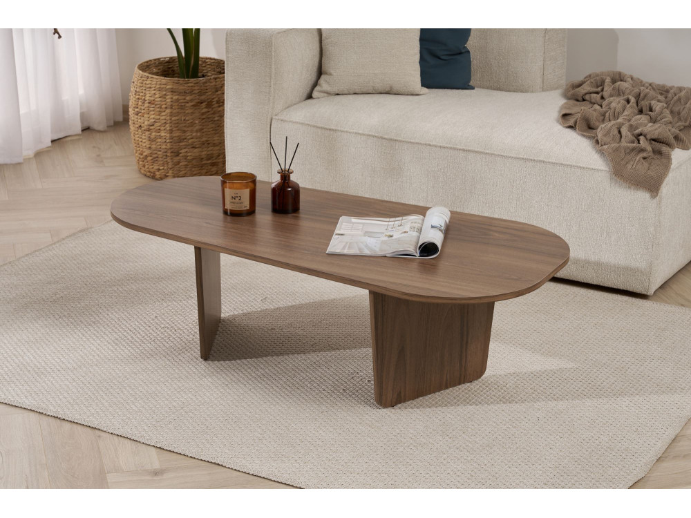 Houten salontafel "Ovalis" - 130 x 65 x 40 cm - Notelaar