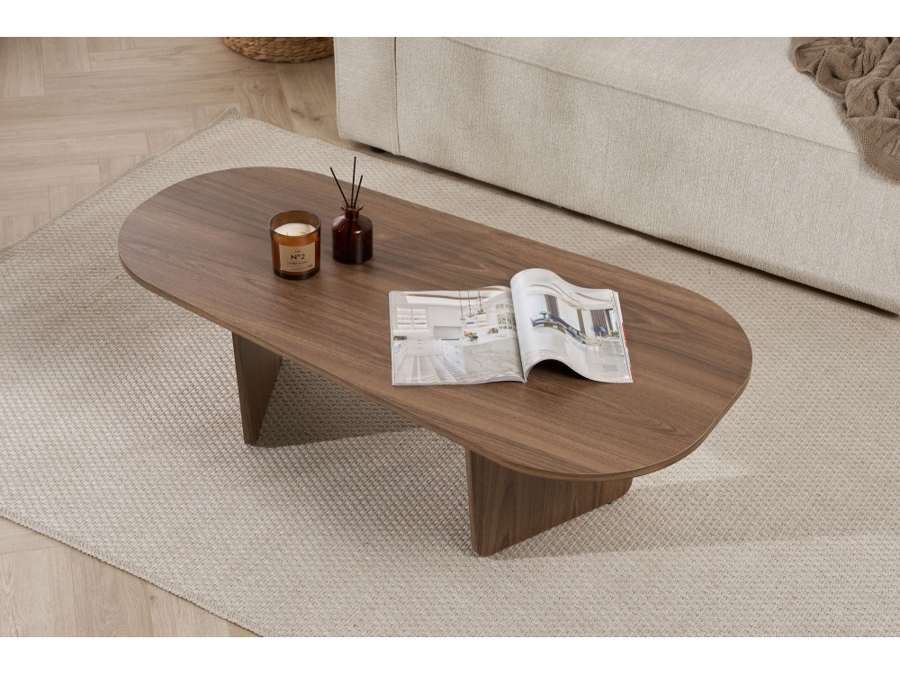 Houten salontafel "Ovalis" - 130 x 65 x 40 cm - Notelaar