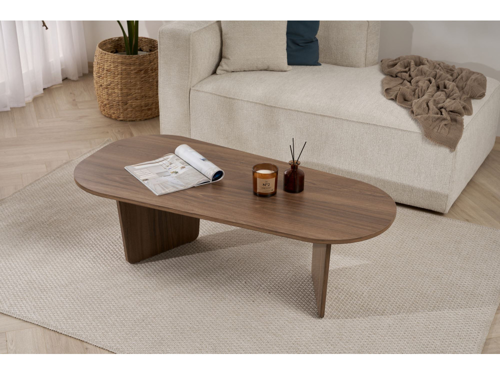 Houten salontafel "Ovalis" - 130 x 65 x 40 cm - Notelaar