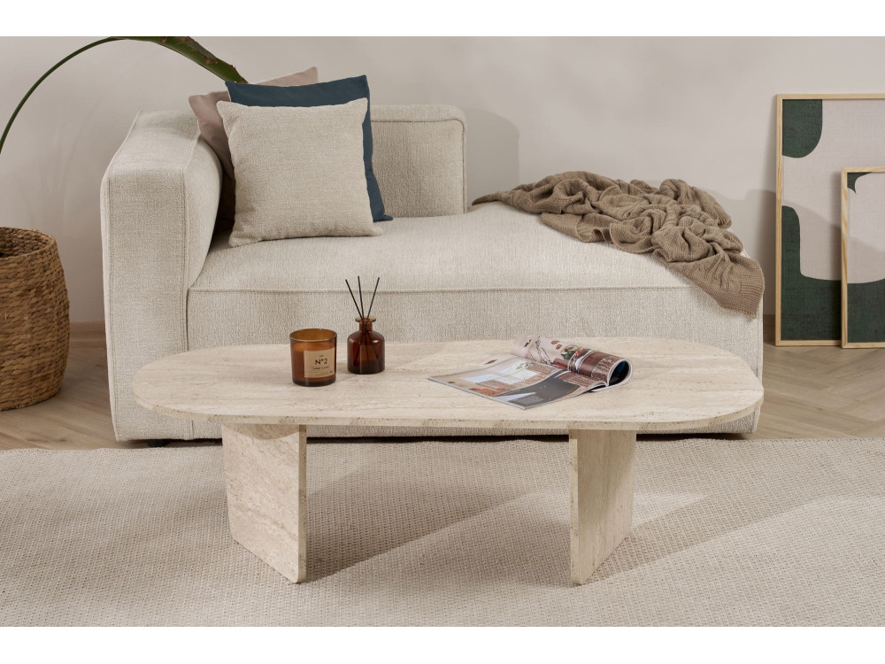 Houten salontafel "Ovalis" - 130 x 65 x 40 cm - Travertin