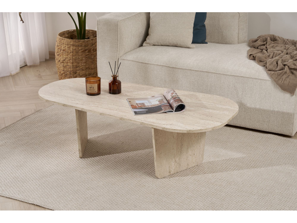 Houten salontafel "Ovalis" - 130 x 65 x 40 cm - Travertin