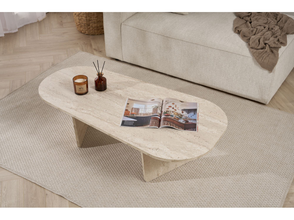 Houten salontafel "Ovalis" - 130 x 65 x 40 cm - Travertin