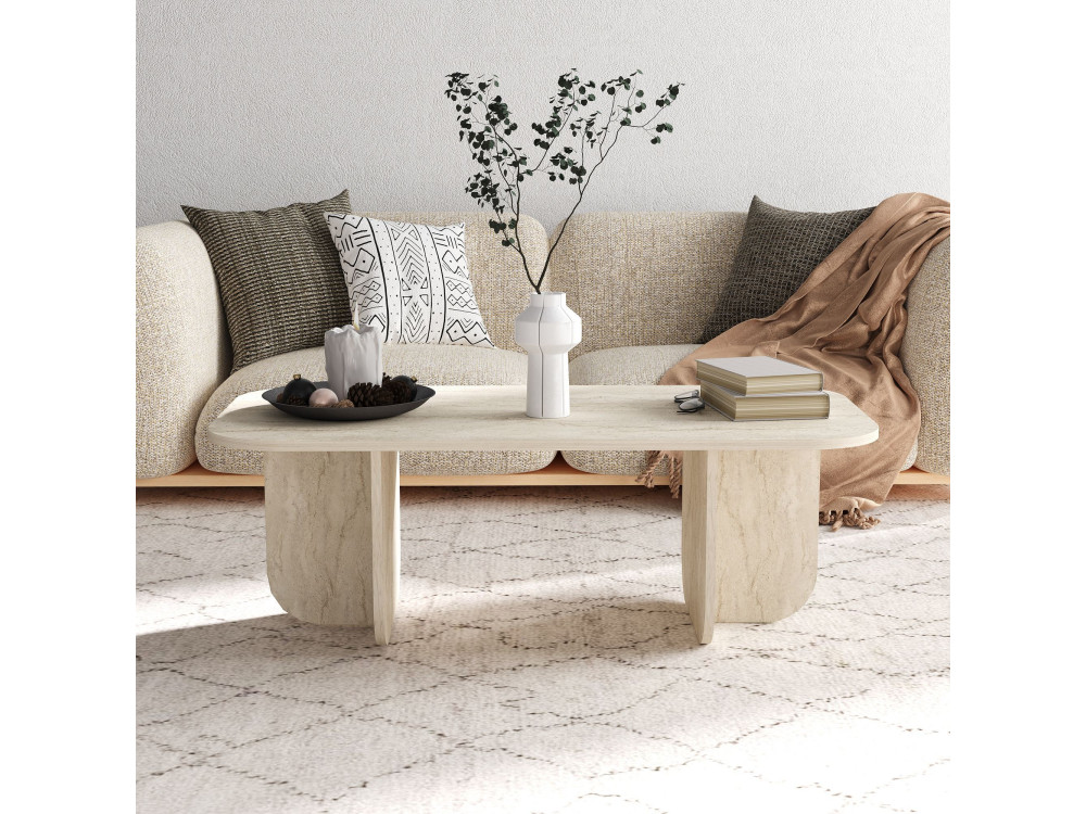Houten salontafel "Becaj" - 120 x 60 x 41 cm - Travertin
