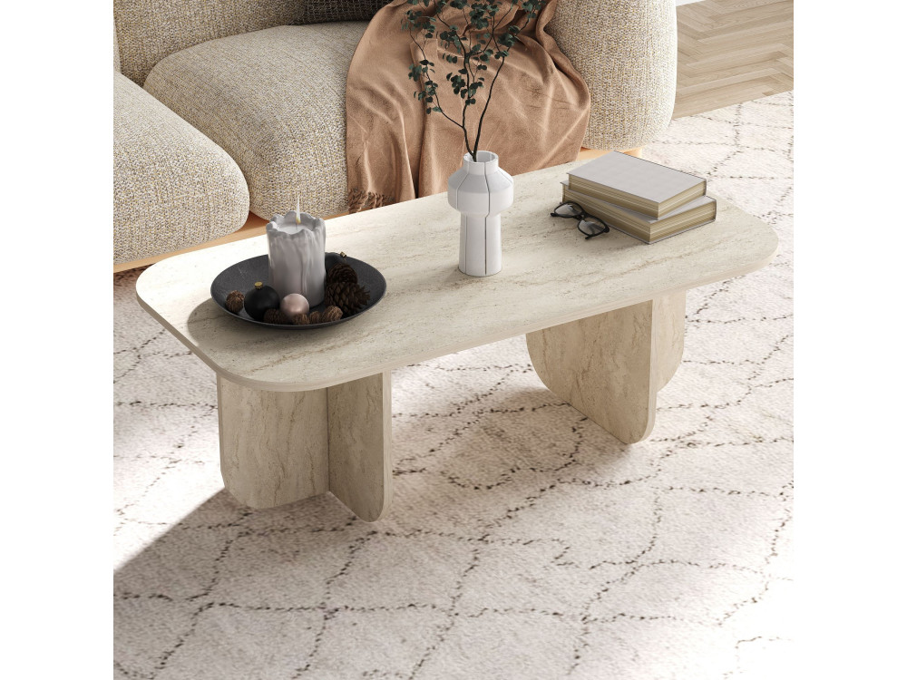 Houten salontafel "Becaj" - 120 x 60 x 41 cm - Travertin