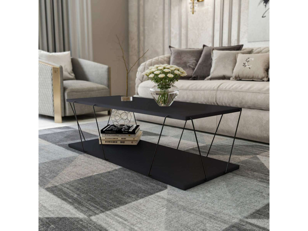Houten salontafel "Zisino" - 120 x 50 x 30 cm - Antracietgrijs