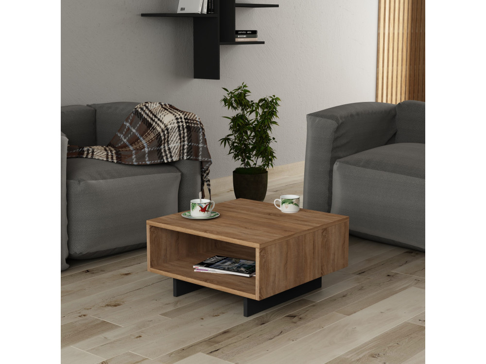 Houten salontafel "Hola" - 60 x 60 x 32 cm - Eiken-Anthraciet