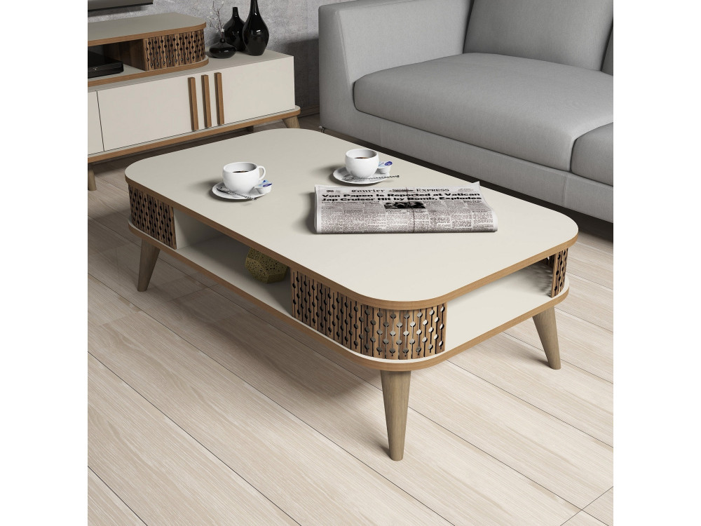 Houten salontafel "Eylül" - 105 x 60 x 34 cm - Crème