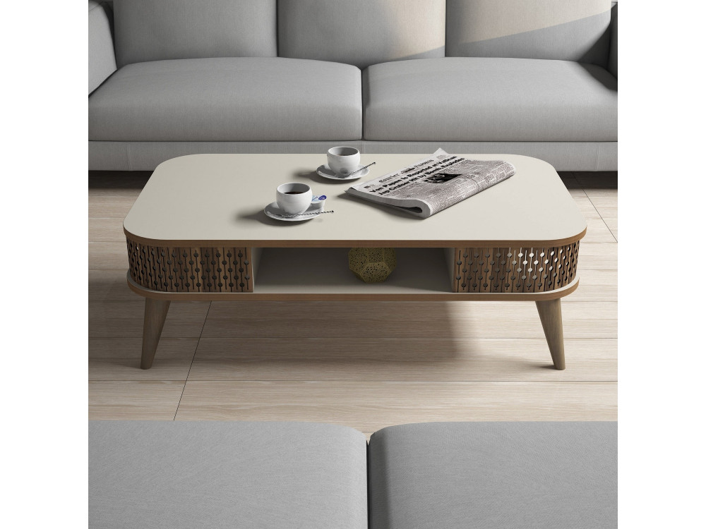 Houten salontafel "Eylül" - 105 x 60 x 34 cm - Crème