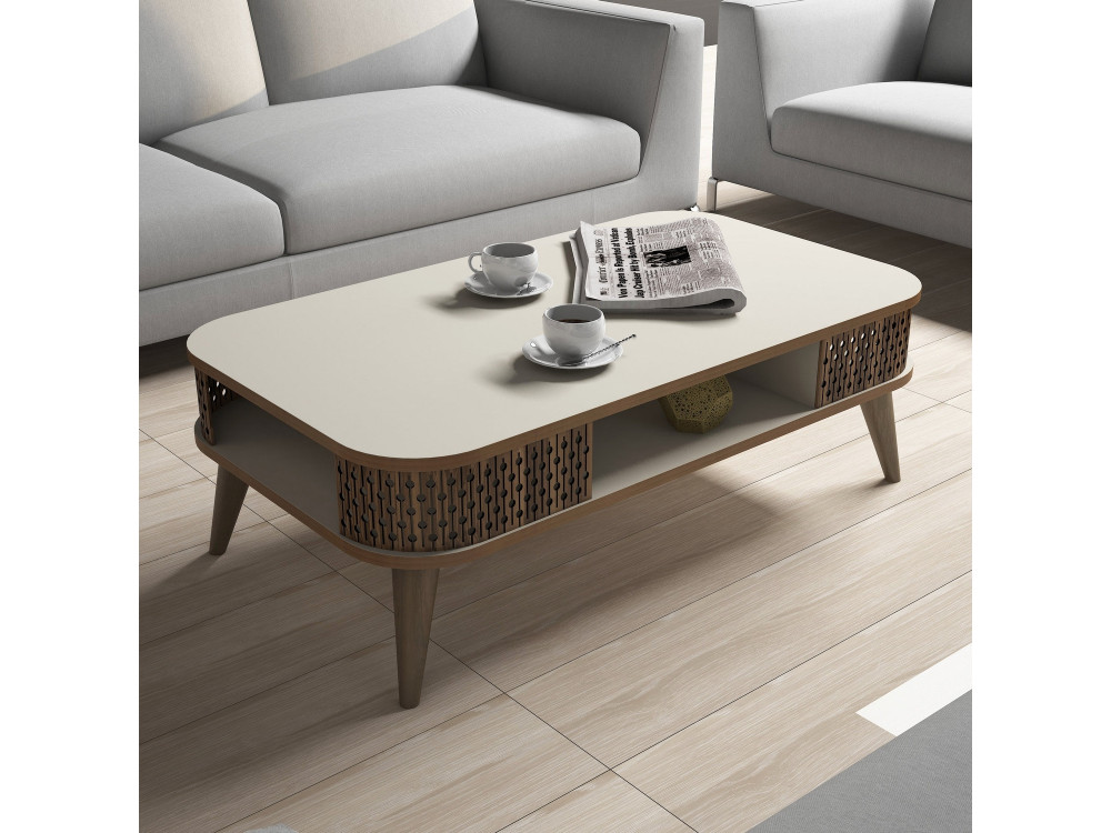 Houten salontafel "Eylül" - 105 x 60 x 34 cm - Crème