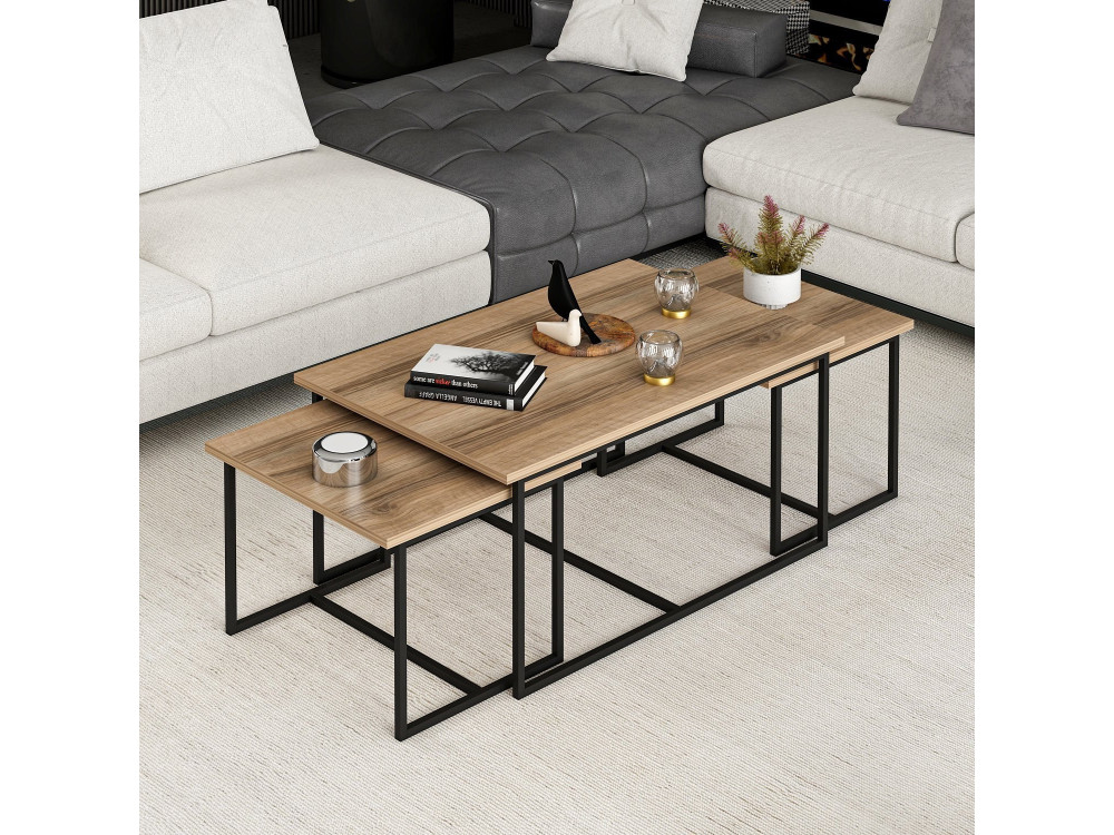 Levada" houten nesttafel (3 stuks) - 90 x 60 x 42 cm - Notenhout