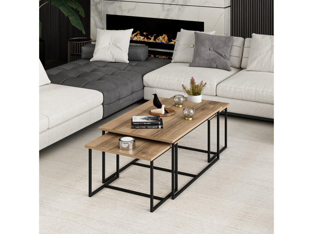 Levada" houten nesttafel (3 stuks) - 90 x 60 x 42 cm - Notenhout