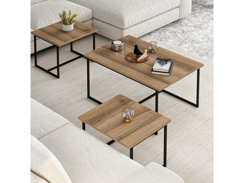 Levada" houten nesttafel (3 stuks) - 90 x 60 x 42 cm - Notenhout