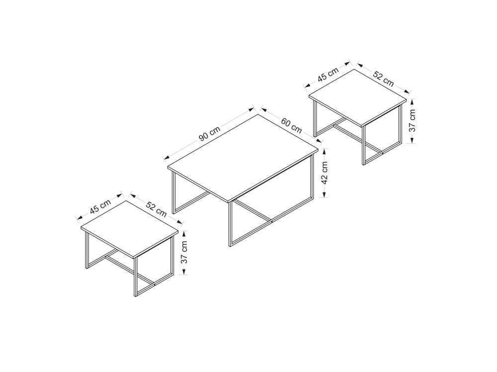 Levada" houten nesttafel (3 stuks) - 90 x 60 x 42 cm - Notenhout