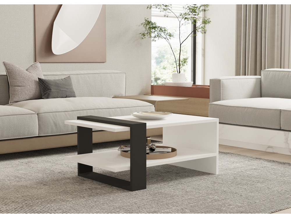 Houten salontafel "Funda" - 80 x 55 x 35 cm - AntracietWit