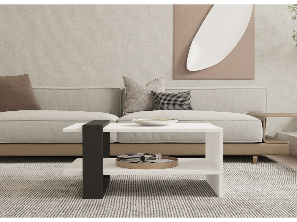 Houten salontafel "Funda" - 80 x 55 x 35 cm - AntracietWit