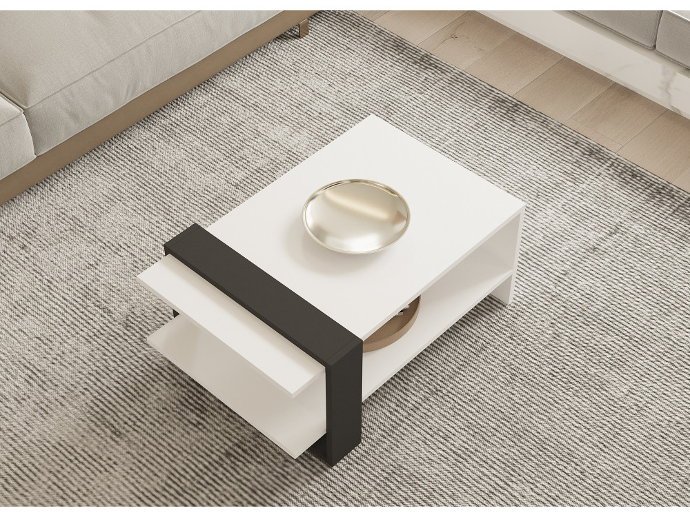 Houten salontafel "Funda" - 80 x 55 x 35 cm - AntracietWit