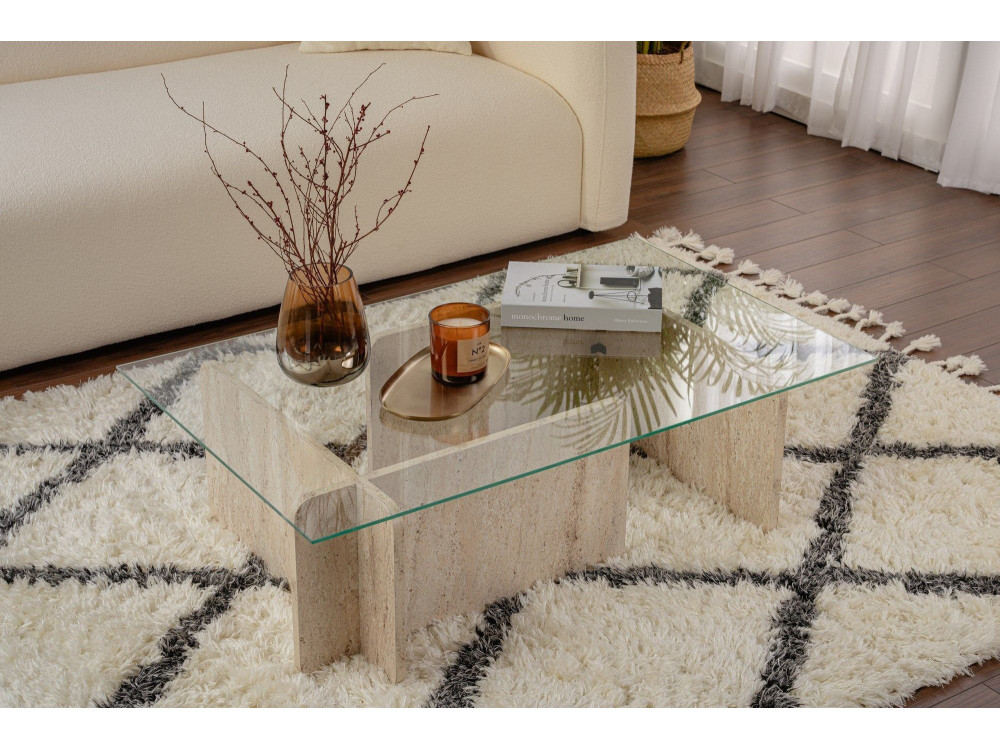 Houten salontafel "Flavio" - 105 x 65 x 30 cm - Travertin