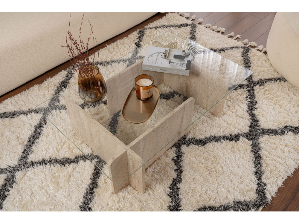 Houten salontafel "Flavio" - 105 x 65 x 30 cm - Travertin