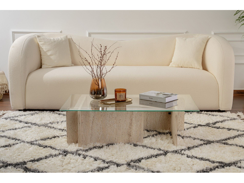 Houten salontafel "Flavio" - 105 x 65 x 30 cm - Travertin
