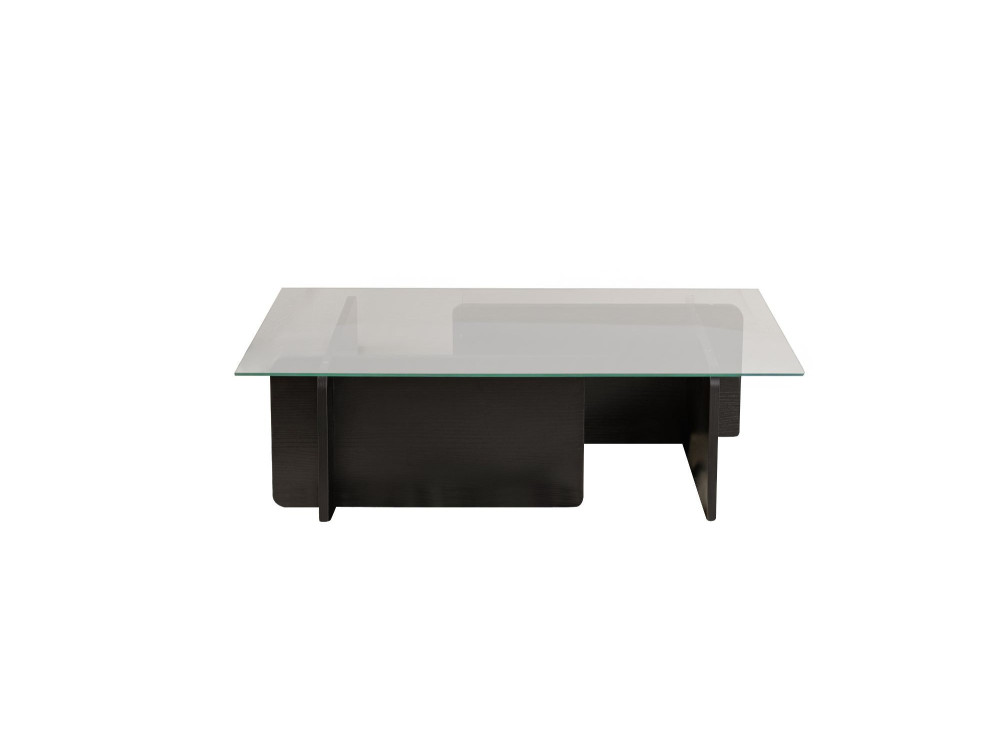Glazen salontafel "Flavio" 105 x 65 x 30 cm - Zwart hout