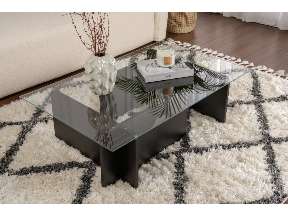 Glazen salontafel "Flavio" 105 x 65 x 30 cm - Zwart hout