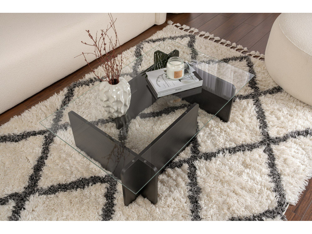 Glazen salontafel "Flavio" 105 x 65 x 30 cm - Zwart hout