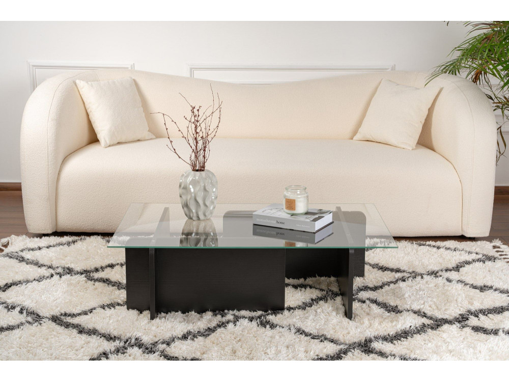 Glazen salontafel "Flavio" 105 x 65 x 30 cm - Zwart hout