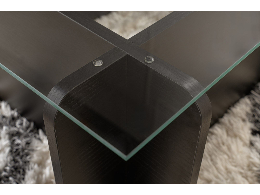 Glazen salontafel "Flavio" 105 x 65 x 30 cm - Zwart hout