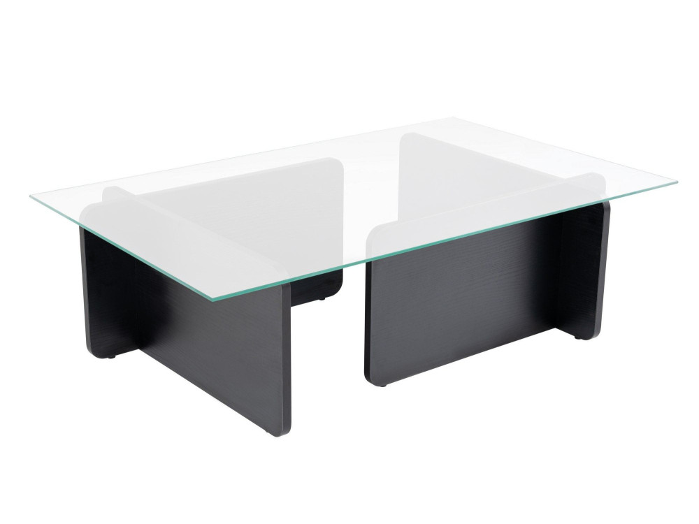 Glazen salontafel "Flavio" 105 x 65 x 30 cm - Zwart hout