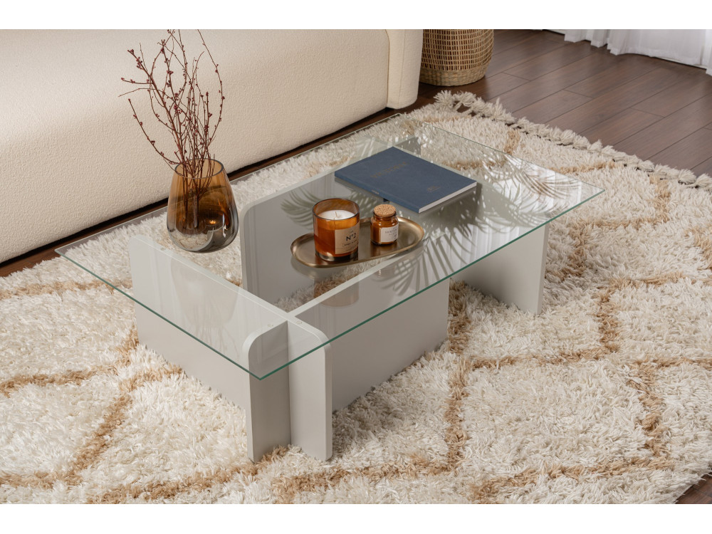 Glazen salontafel "Flavio" 105 x 65 x 30 cm - Grijs