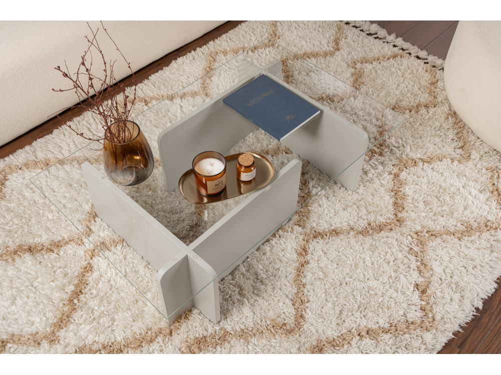 Glazen salontafel "Flavio" 105 x 65 x 30 cm - Grijs