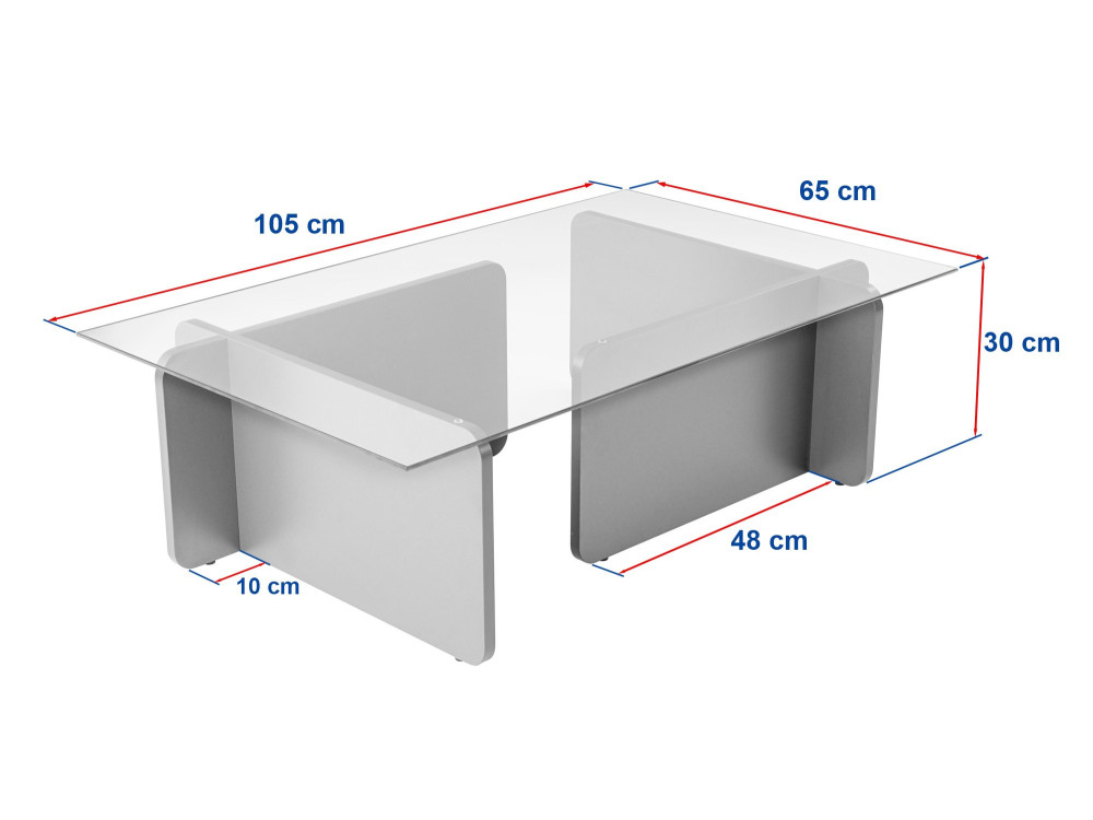 Glazen salontafel "Flavio" 105 x 65 x 30 cm - Grijs