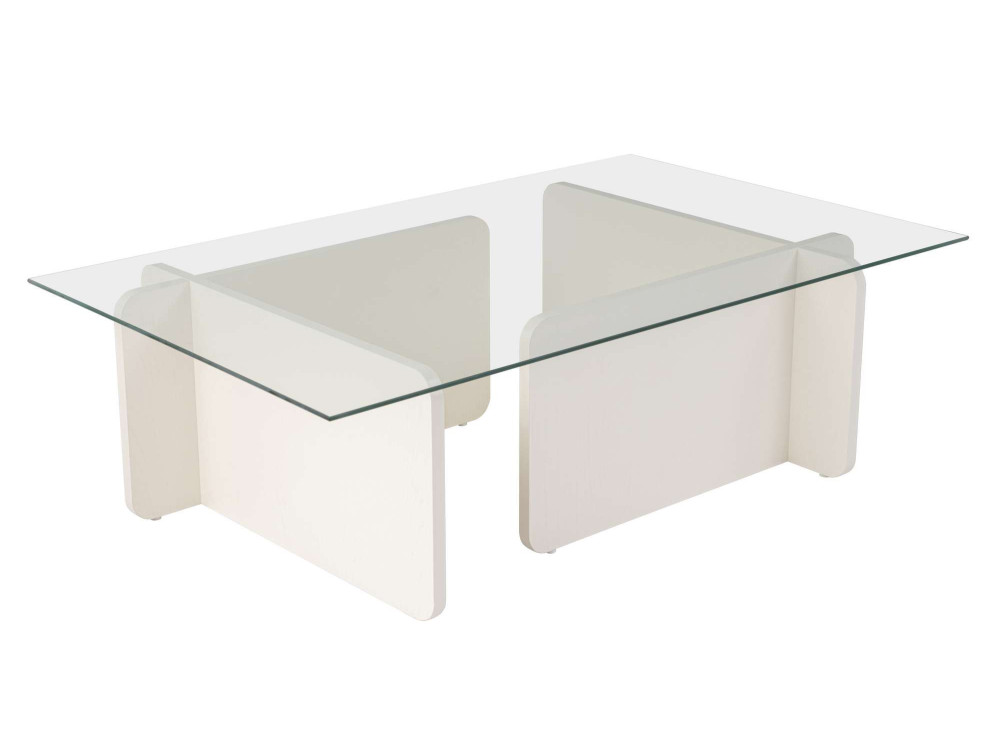 Glazen salontafel "Flavio" 105 x 65 x 30 cm - Wit hout