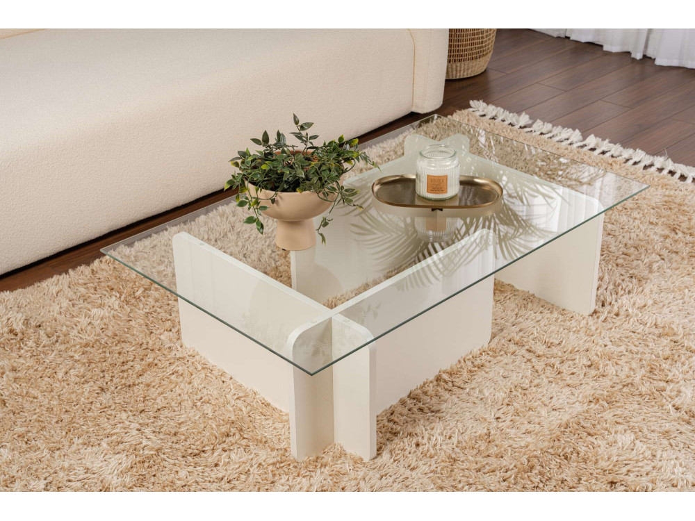 Glazen salontafel "Flavio" 105 x 65 x 30 cm - Wit hout